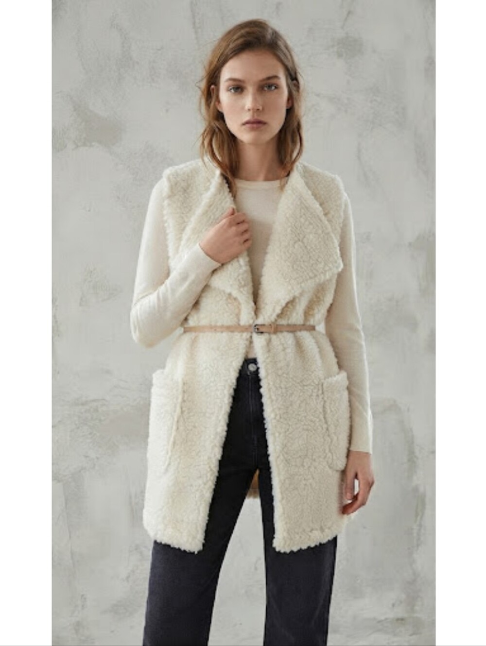 ZARA Bouclé Belted Vest Women's Size XS Autumn